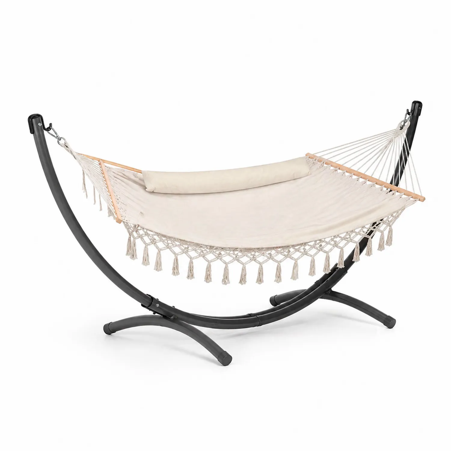 Hamac avec support en acier et toile en coton Beige
