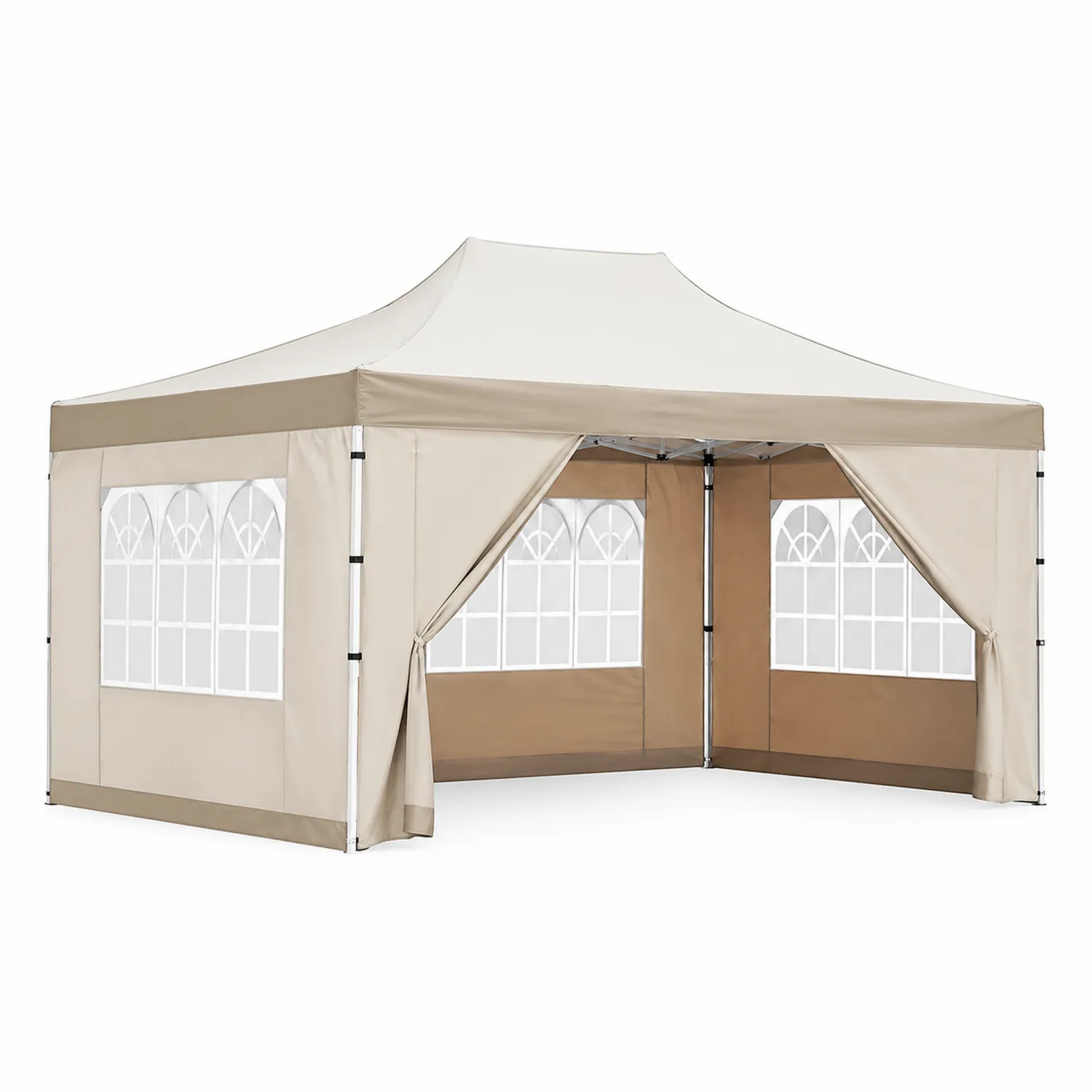 Tente Pliante en Acier et Polyester Beige 3x3m avec Parois Latérales