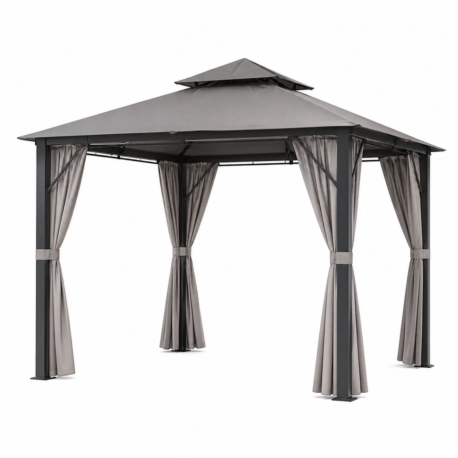 Pavillon en aluminium avec rideaux en polyester gris