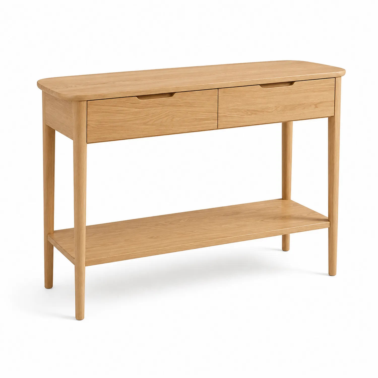 Console en chêne avec deux tiroirs et étagère 120x30x80 cm