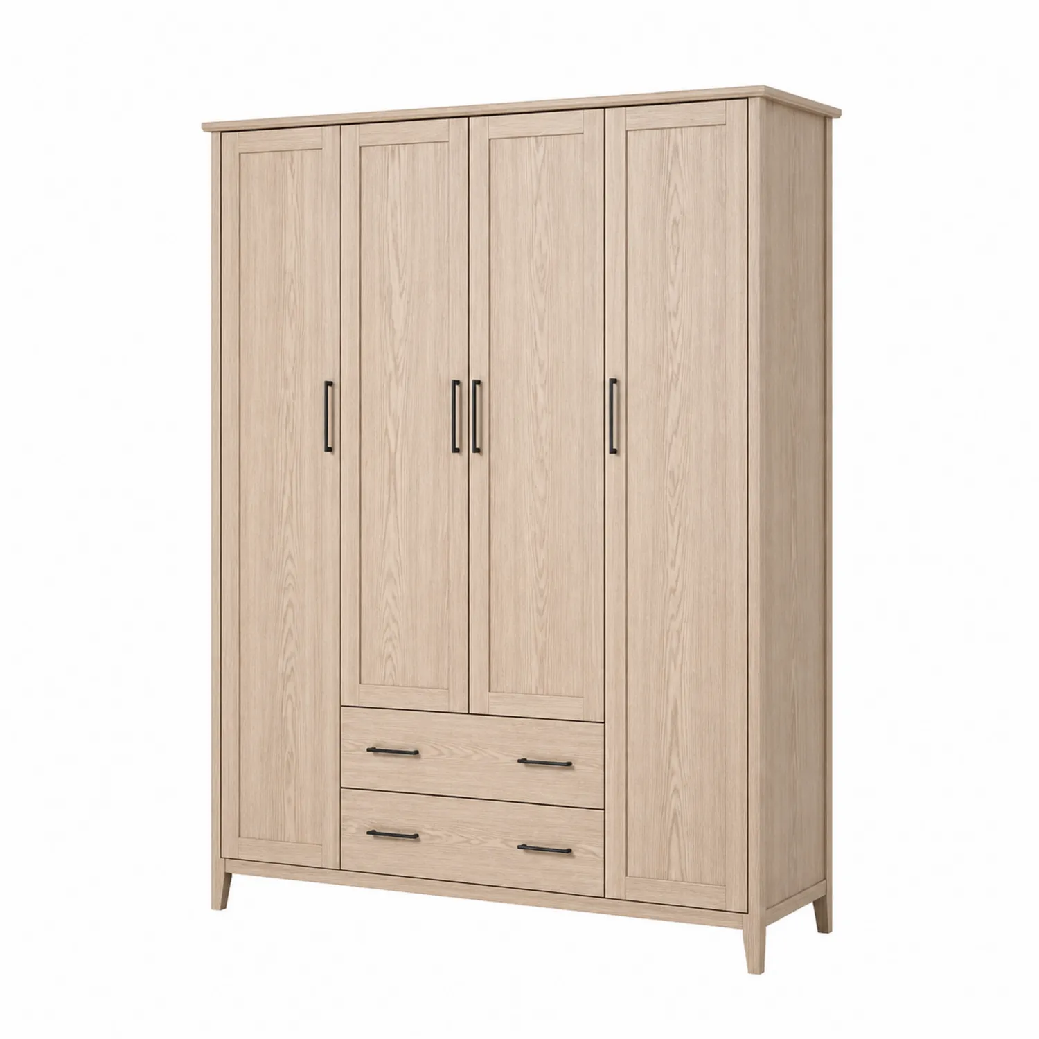Armoire en bois chêne clair 4 portes 2 tiroirs