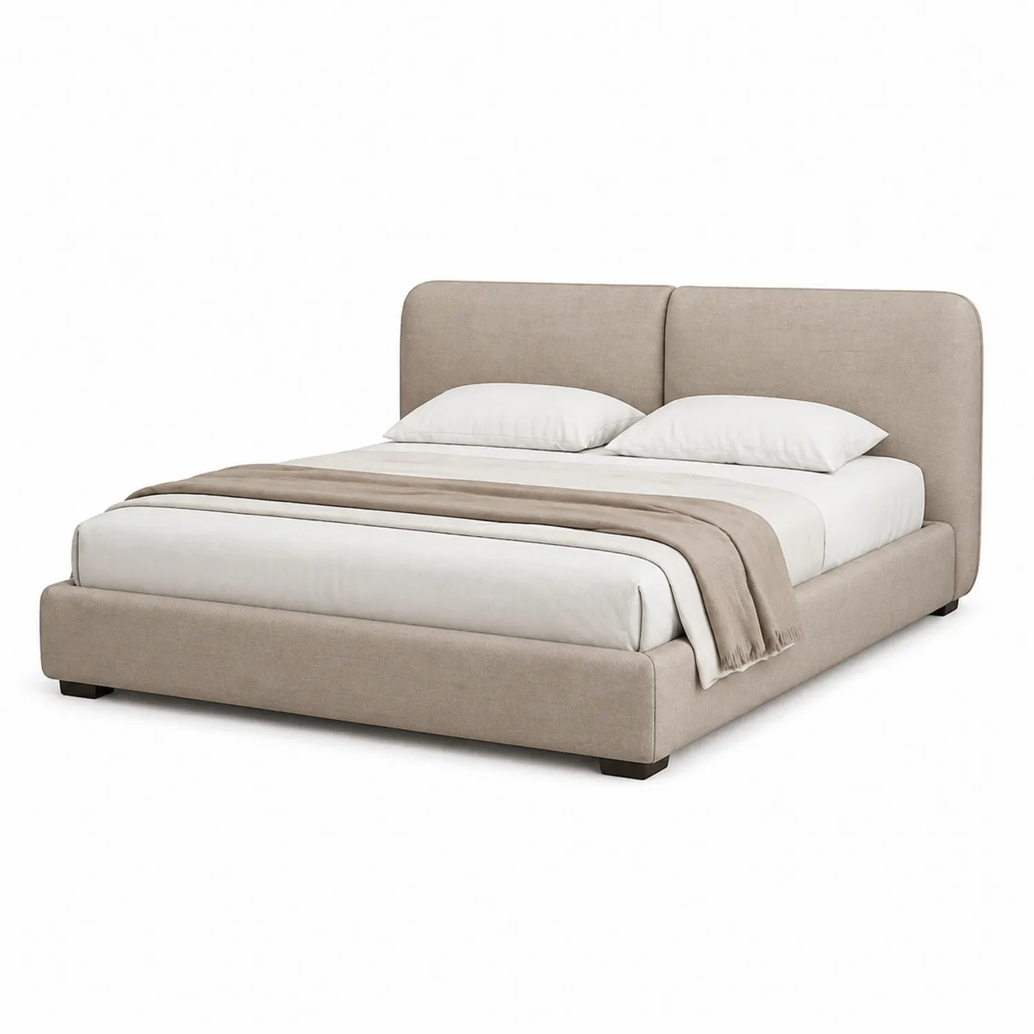 Lit double en tissu Polyester Beige avec tête de lit rembourrée 200x180 cm