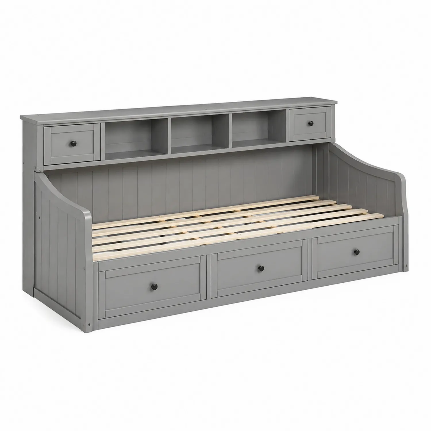 Banquette-lit en bois de pin gris 200x90 cm avec rangement