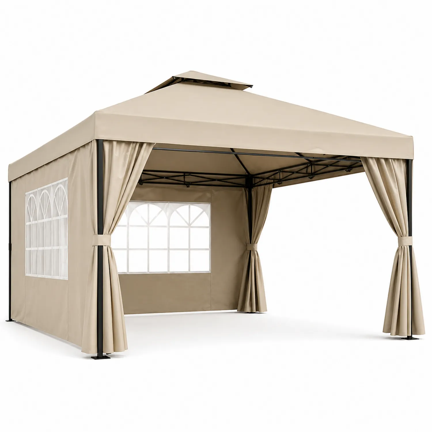 Tonnelle en acier avec toit en polyester Beige