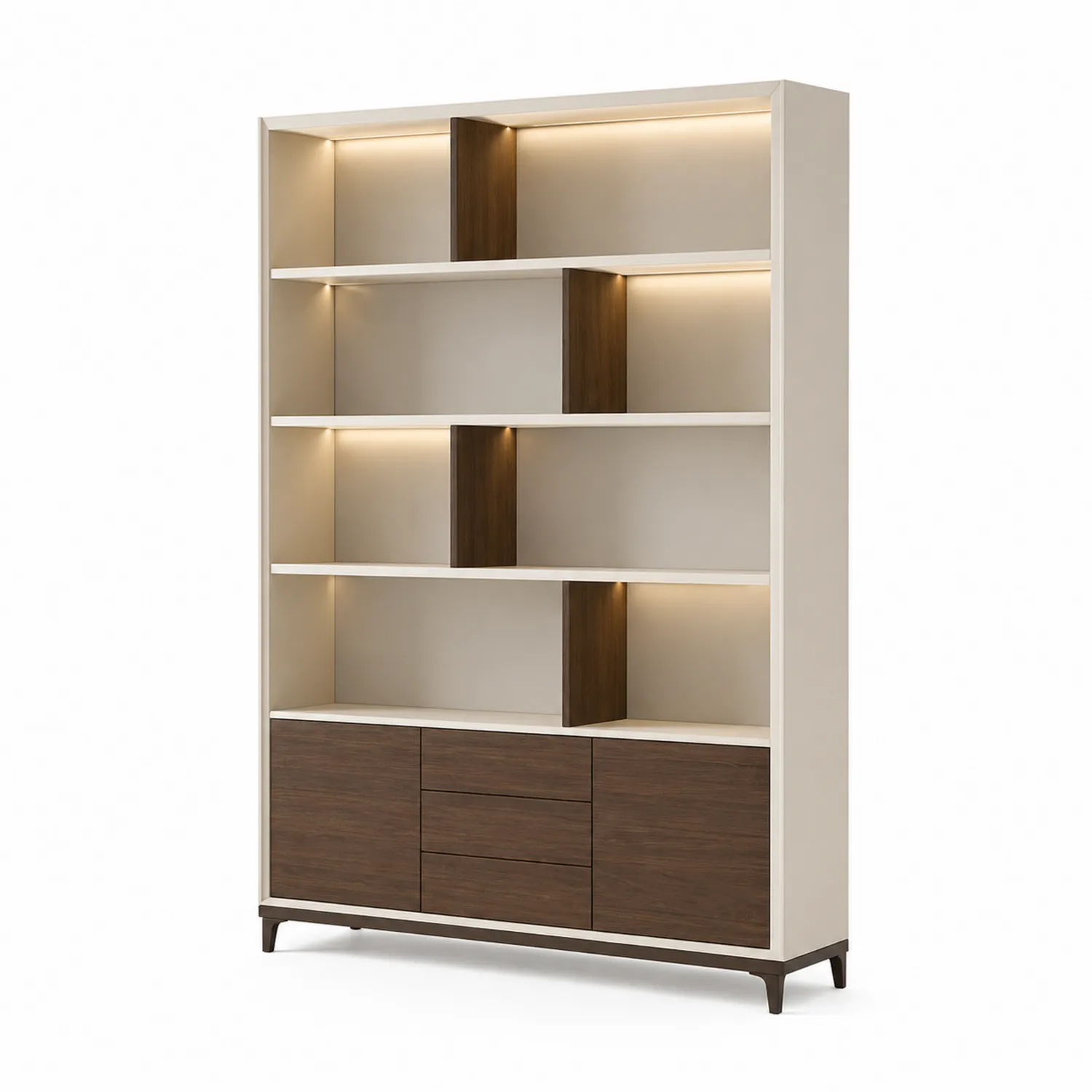 Bibliothèque en bois avec LED 180cm x 120cm x 35cm Blanc/Chêne