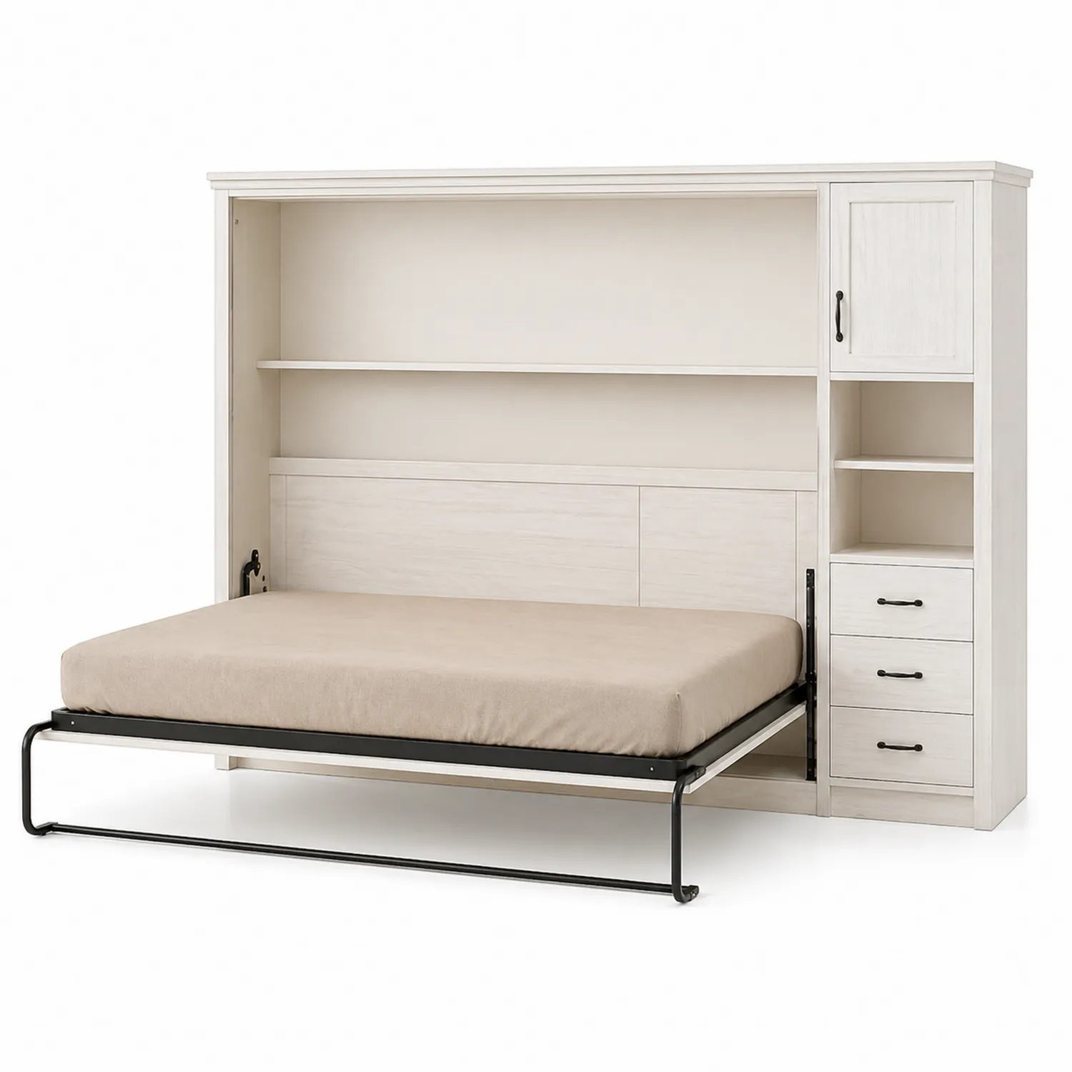 Lit escamotable en bois avec rangements intégrés 200x150 cm