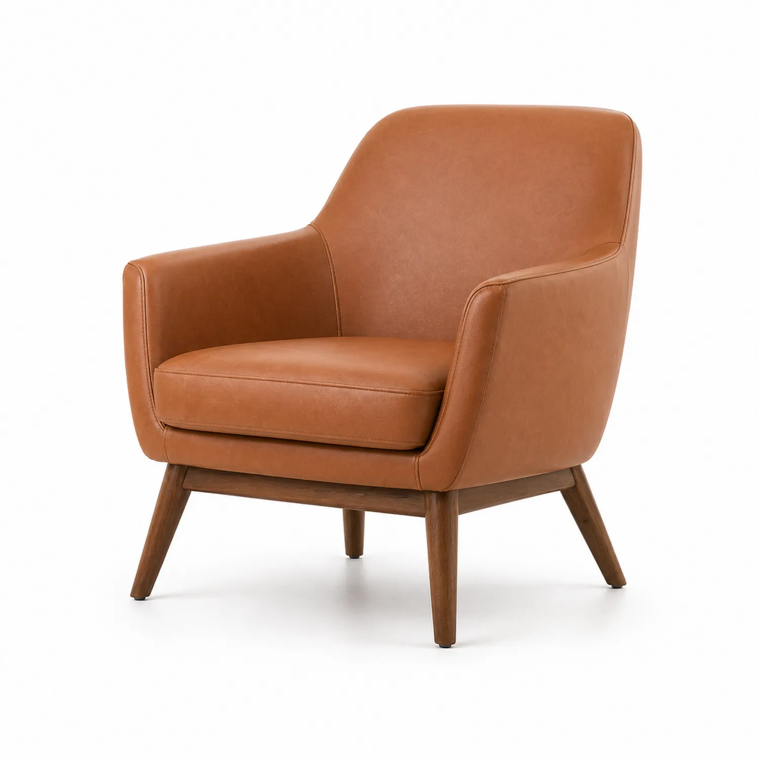 Fauteuil en cuir synthétique marron avec pieds en bois
