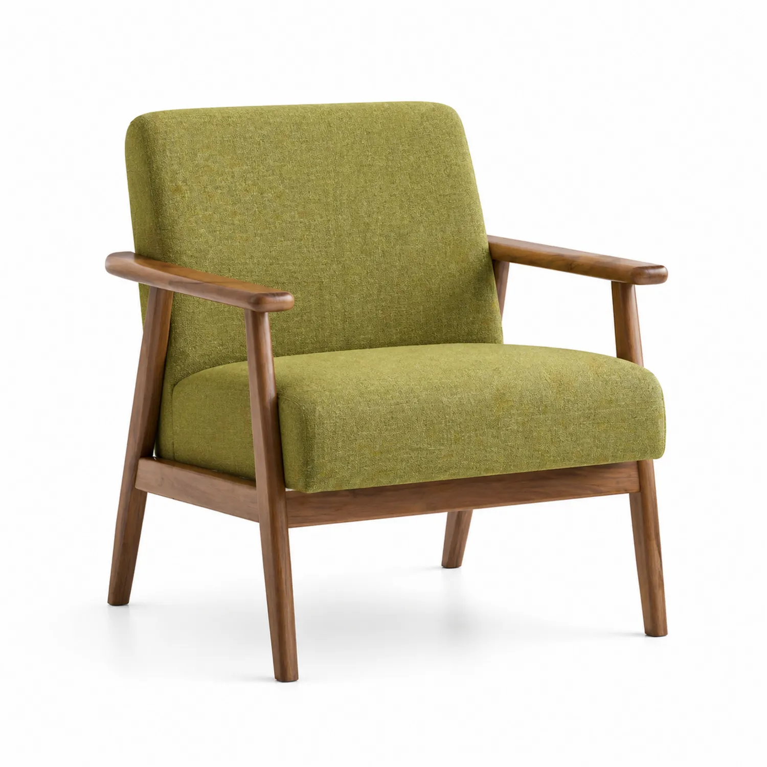 Fauteuil en tissu lin vert avec cadre en bois