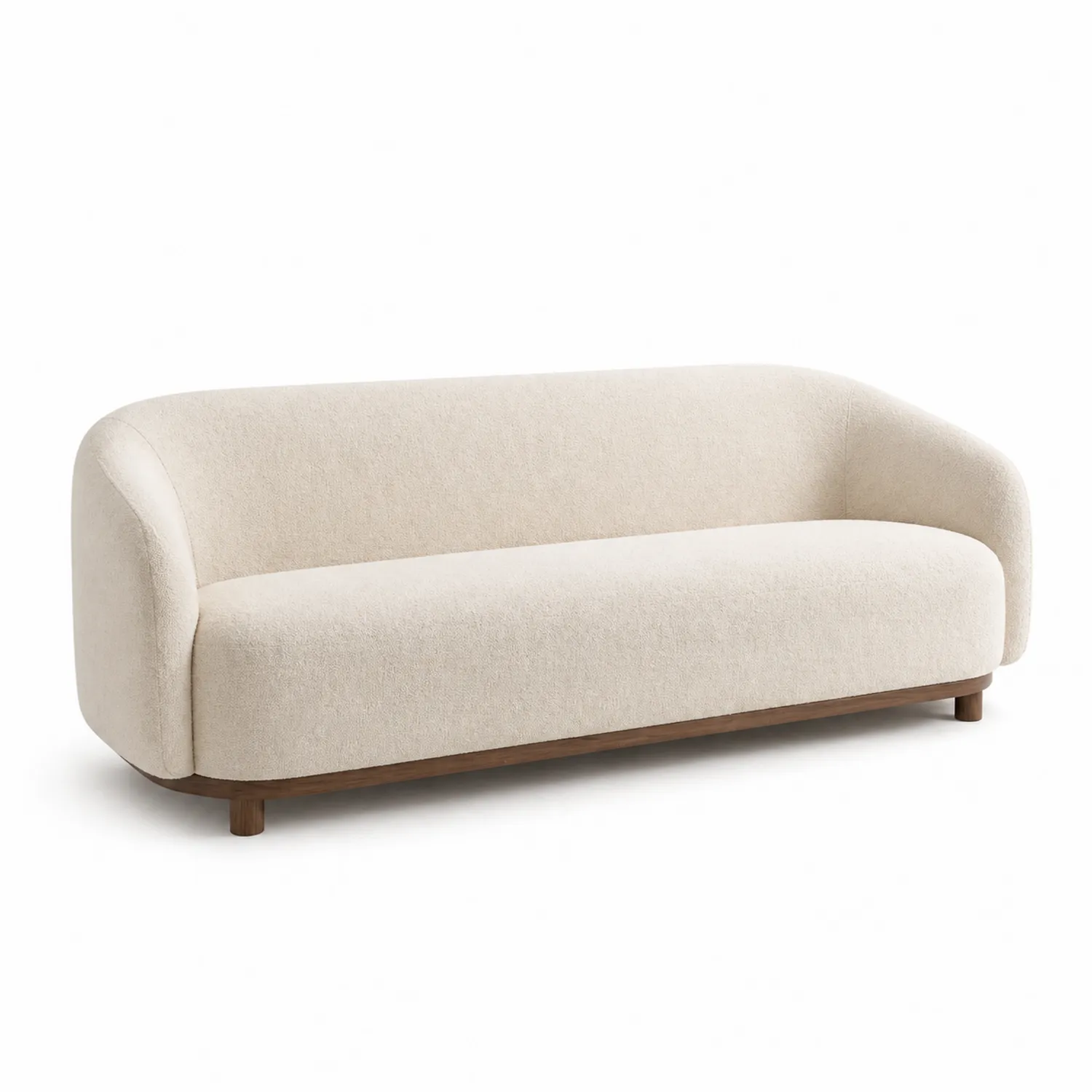 Canapé trois places en bois et tissu polyester beige 220x90x85 cm