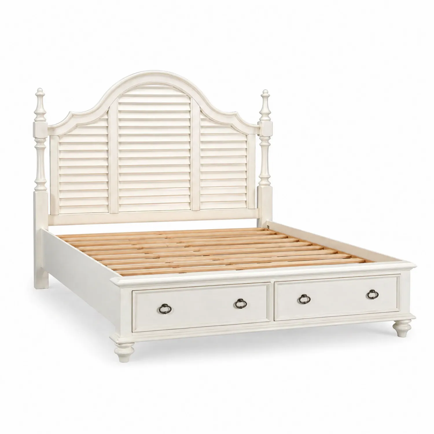Lit en Bois avec Tiroirs Crème