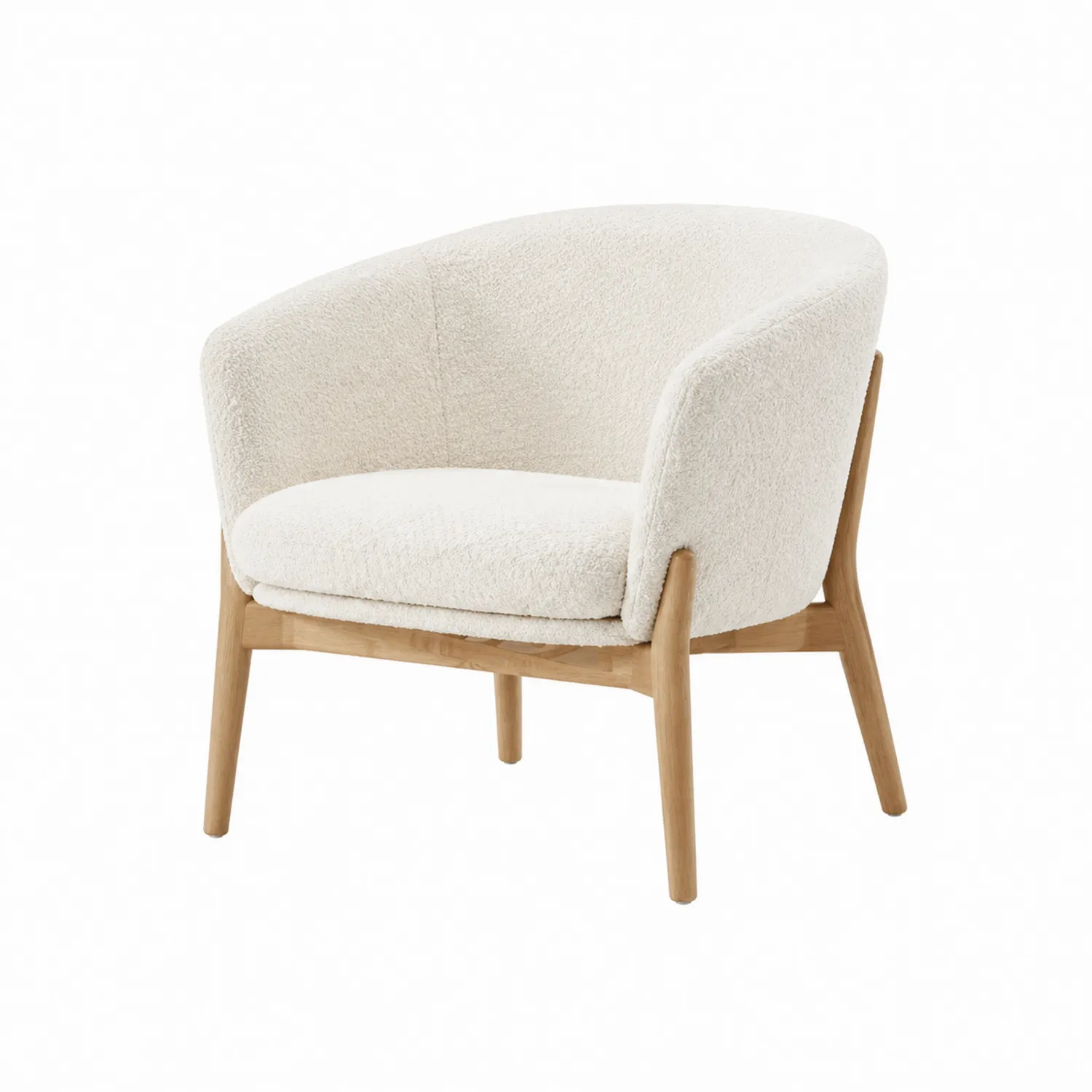 Fauteuil en bois et tissu bouclé blanc
