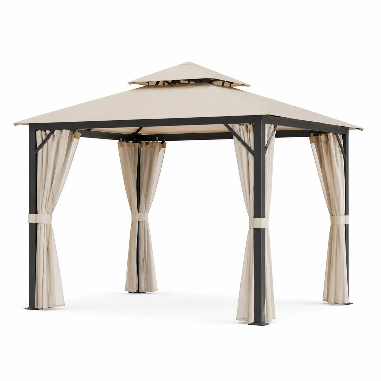 Pavillon de Jardin en Acier et Polyester Beige 3x3 m