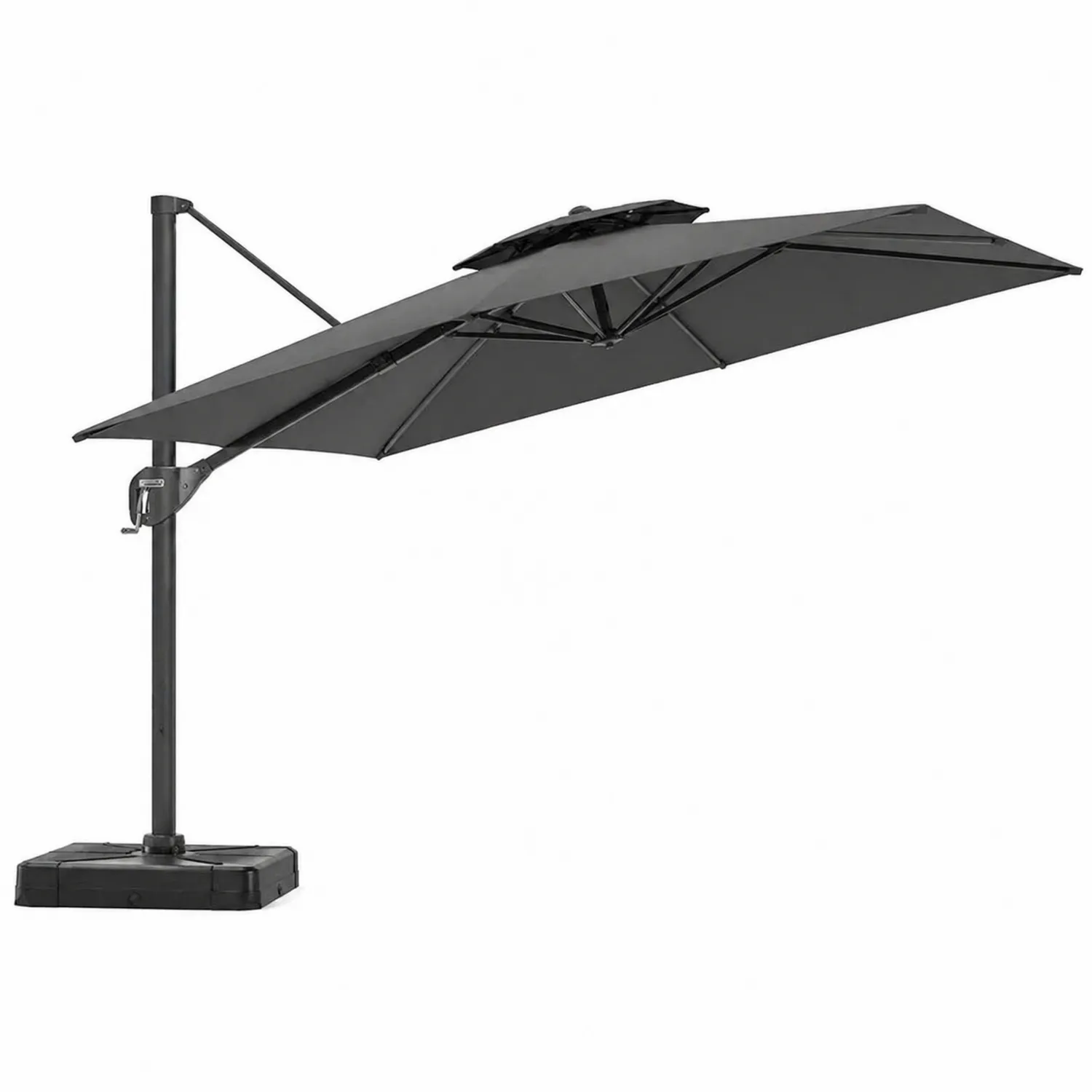 Parasol déporté rectangulaire en métal et polyester Noir