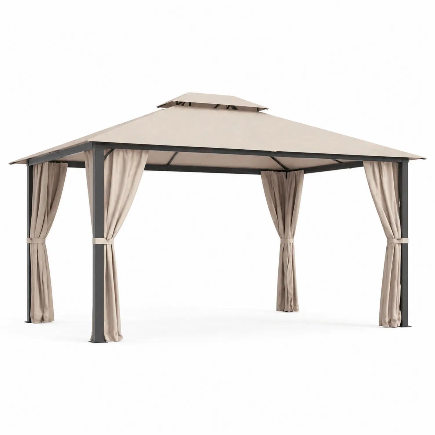 Pavillon en aluminium avec rideaux en polyester Beige