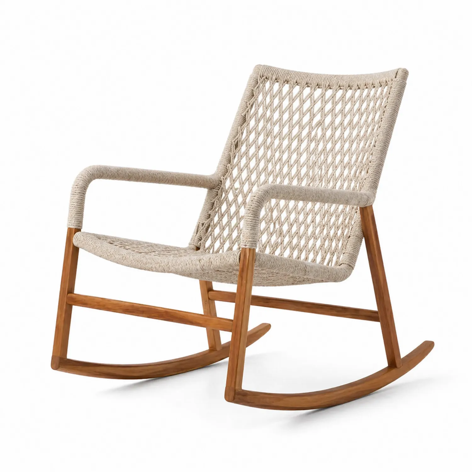 Chaise à bascule en bois et corde tressée en polyester Beige