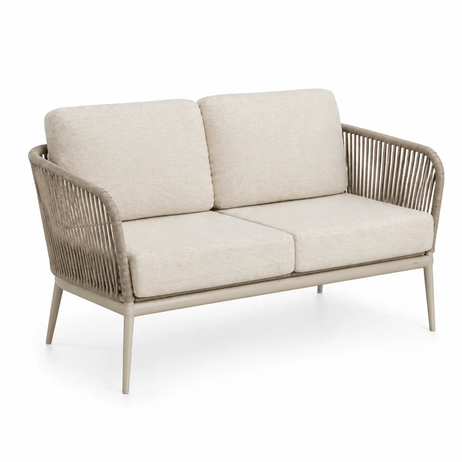 Canapé deux places aluminium corde et coussins polyester Beige 140x80x75 cm