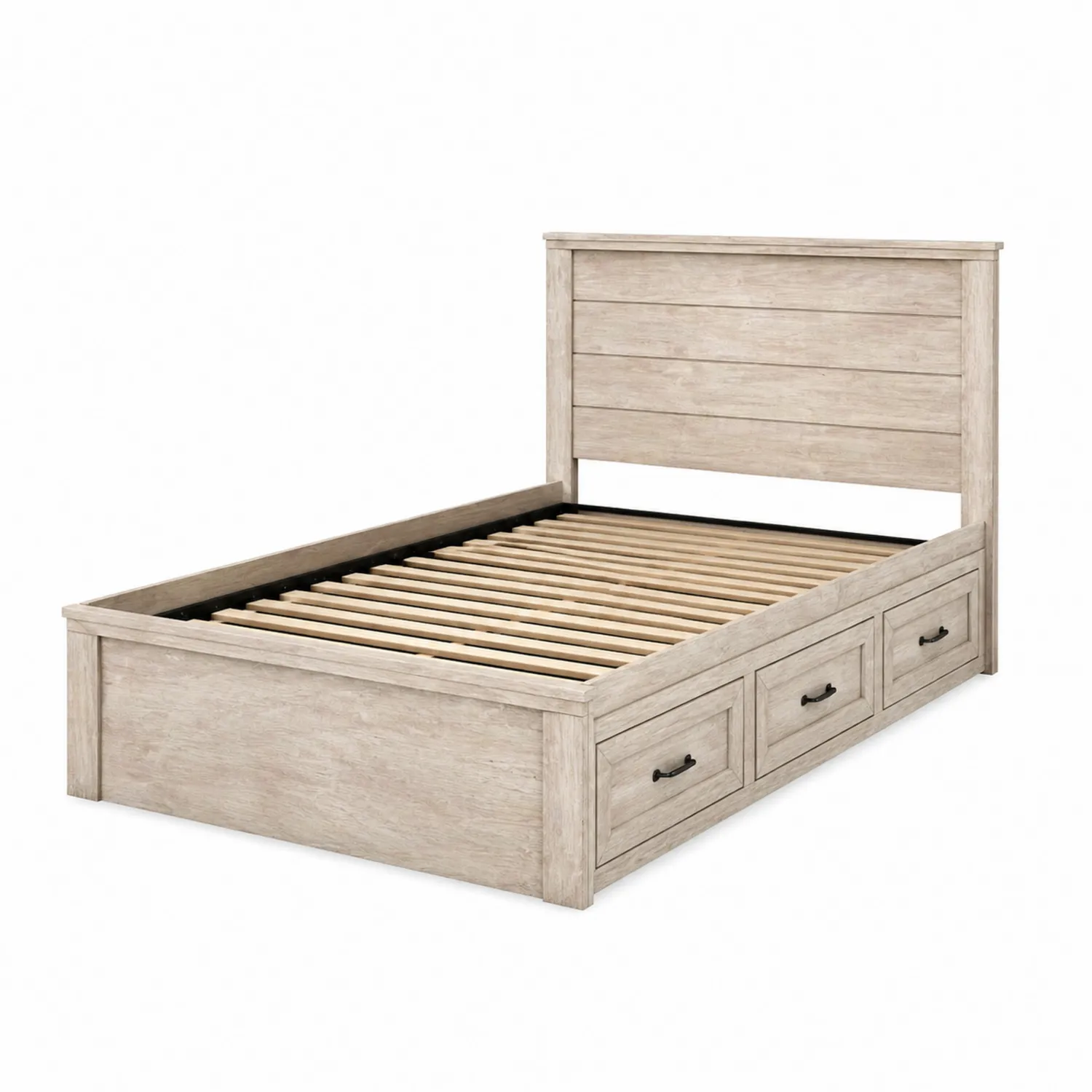 Lit en bois de chêne avec tiroirs de rangement 140x200 cm Beige