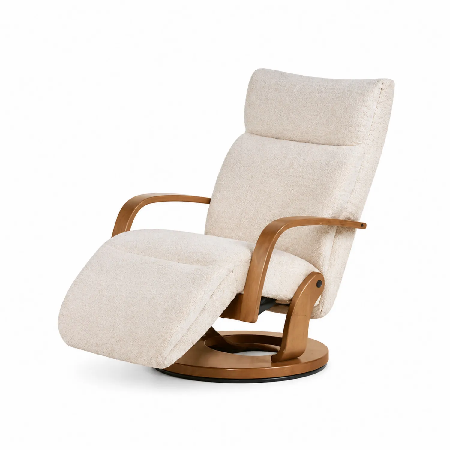 Fauteuil inclinable en tissu beige avec cadre en bois