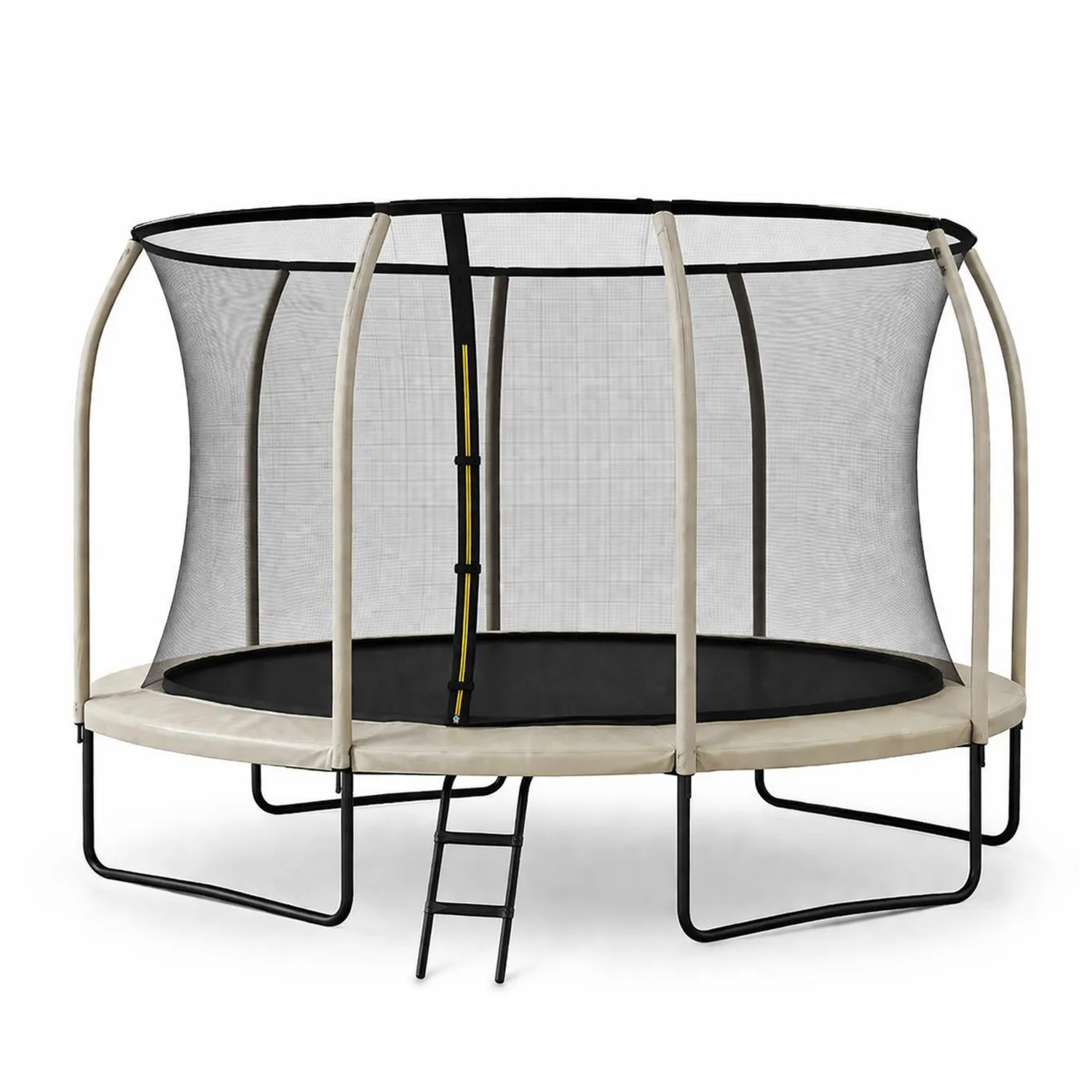 Trampoline Rond en Acier avec Filet de Sécurité, 305 cm, Noir et Beige