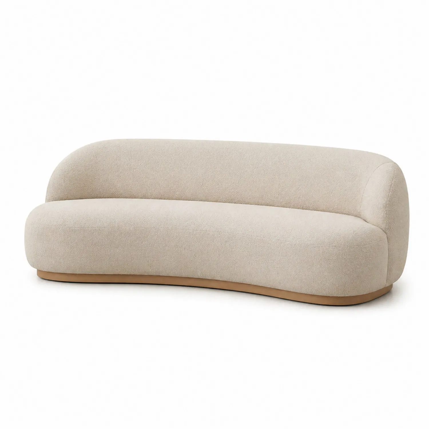 Canapé trois places en polyester beige courbé 250cm