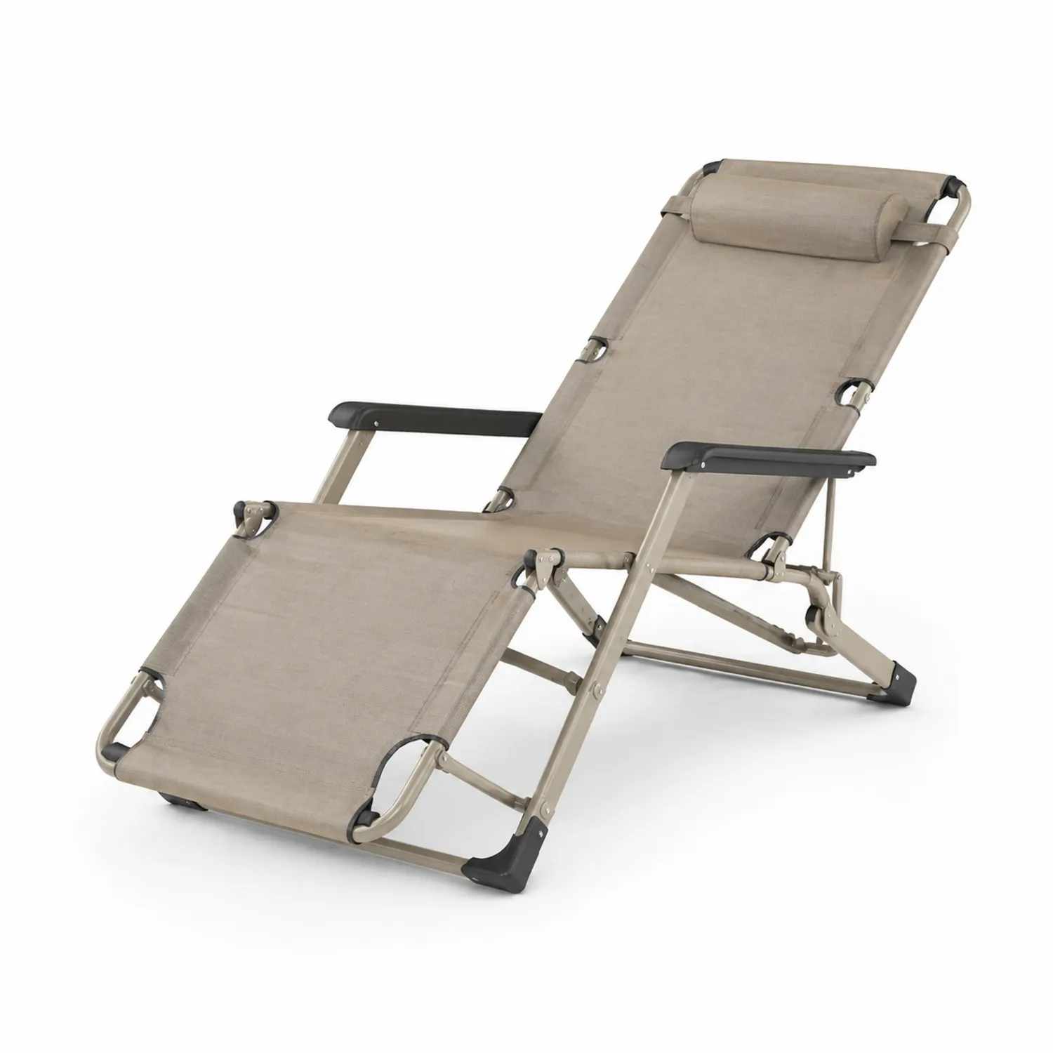 Chaise Longue Pliante en Aluminium et Textilène Beige 178 cm