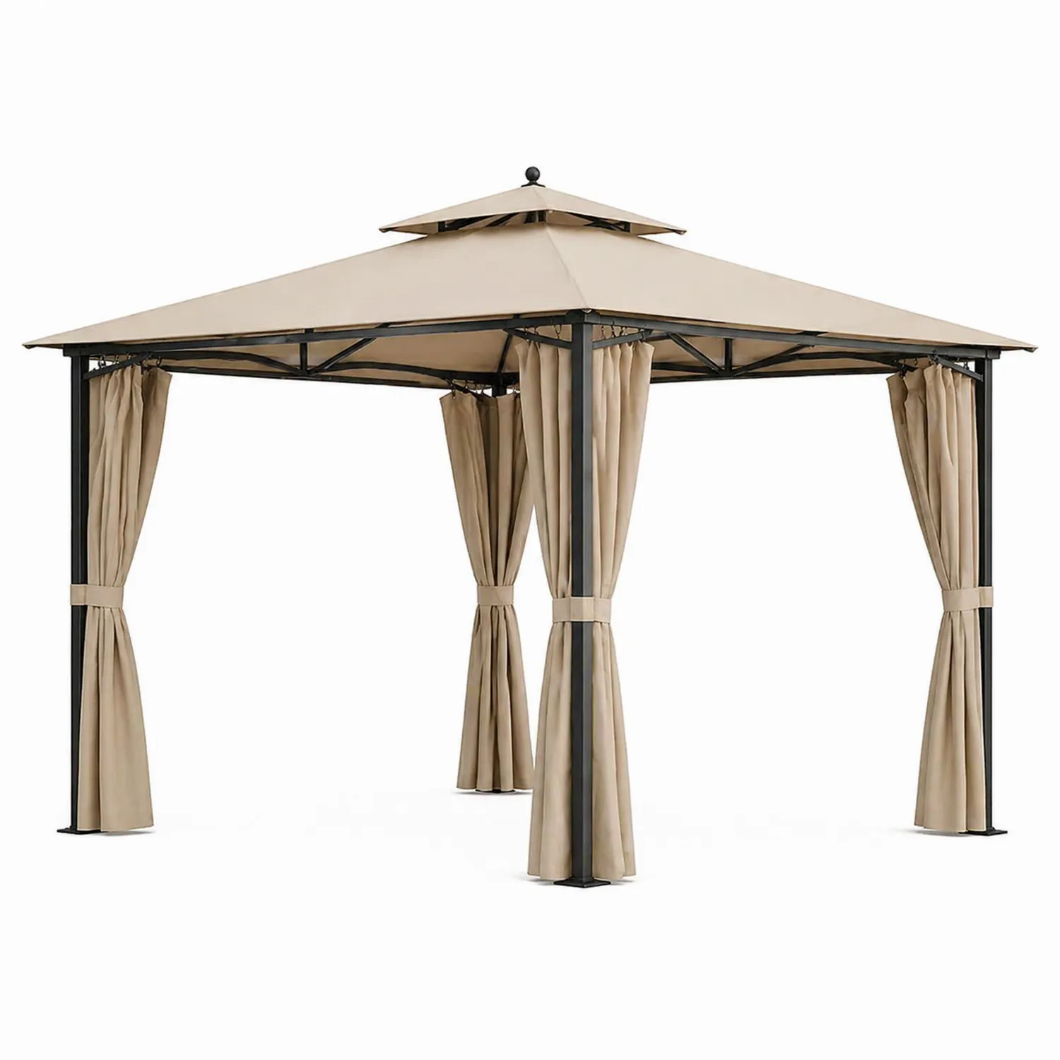 Tonnelle de Jardin en Métal avec Toit en Polyester Beige 3x3x2.7m
