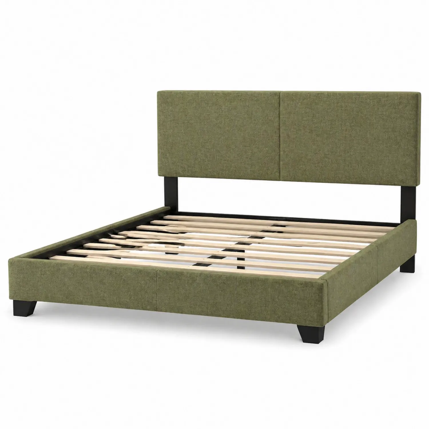 Lit double en tissu polyester avec sommier à lattes 140x200 cm Vert