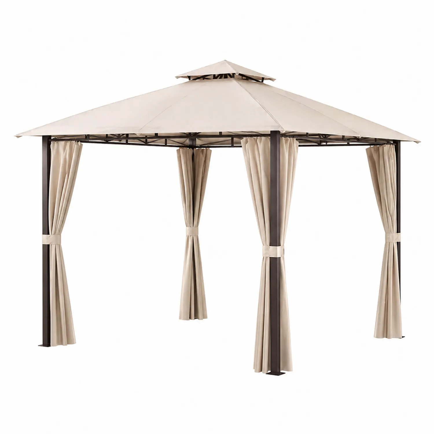 Pavillon de jardin en métal avec toit en tissu beige 3x3 m