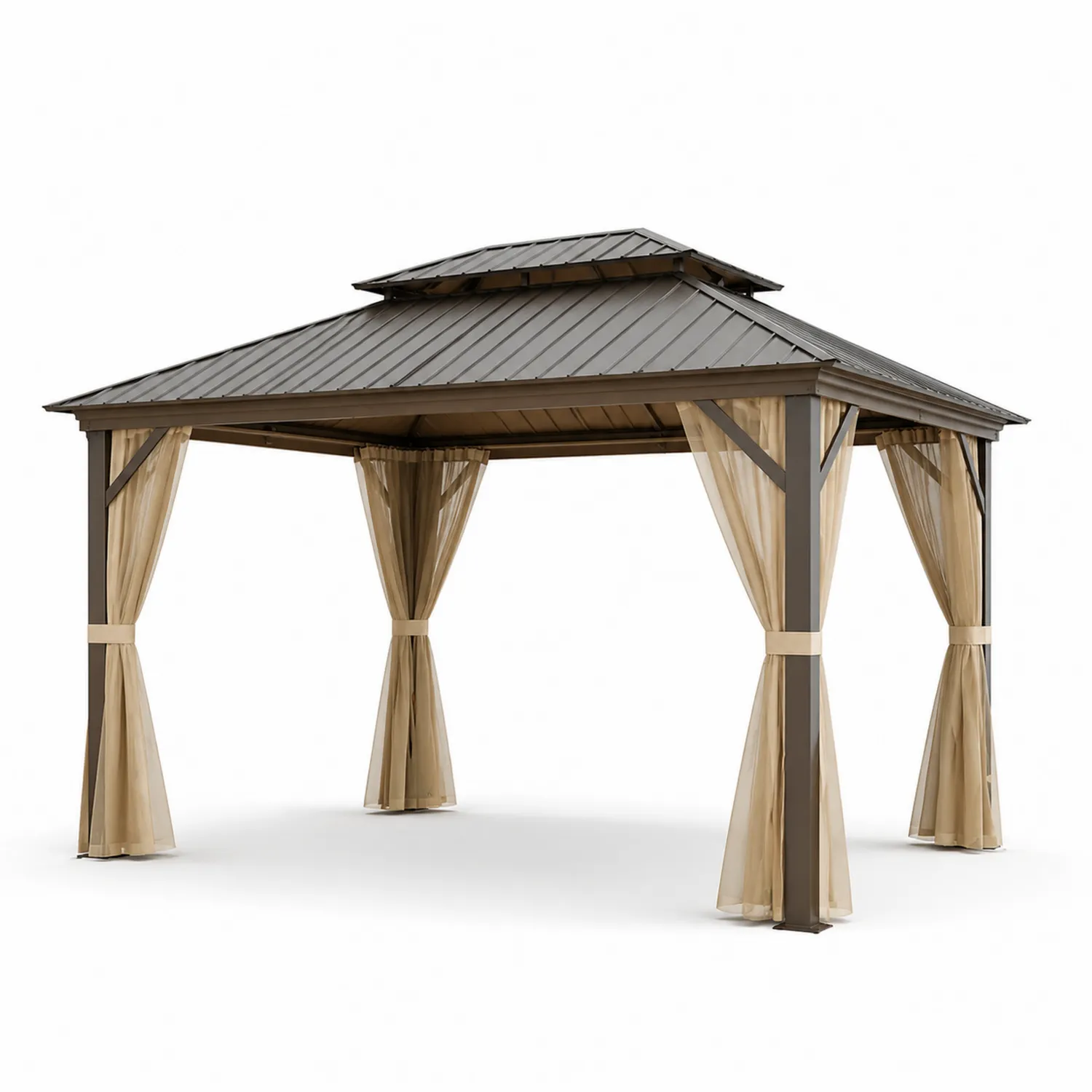 Pavillon de jardin en aluminium et acier 3x3,5m avec rideaux en polyester