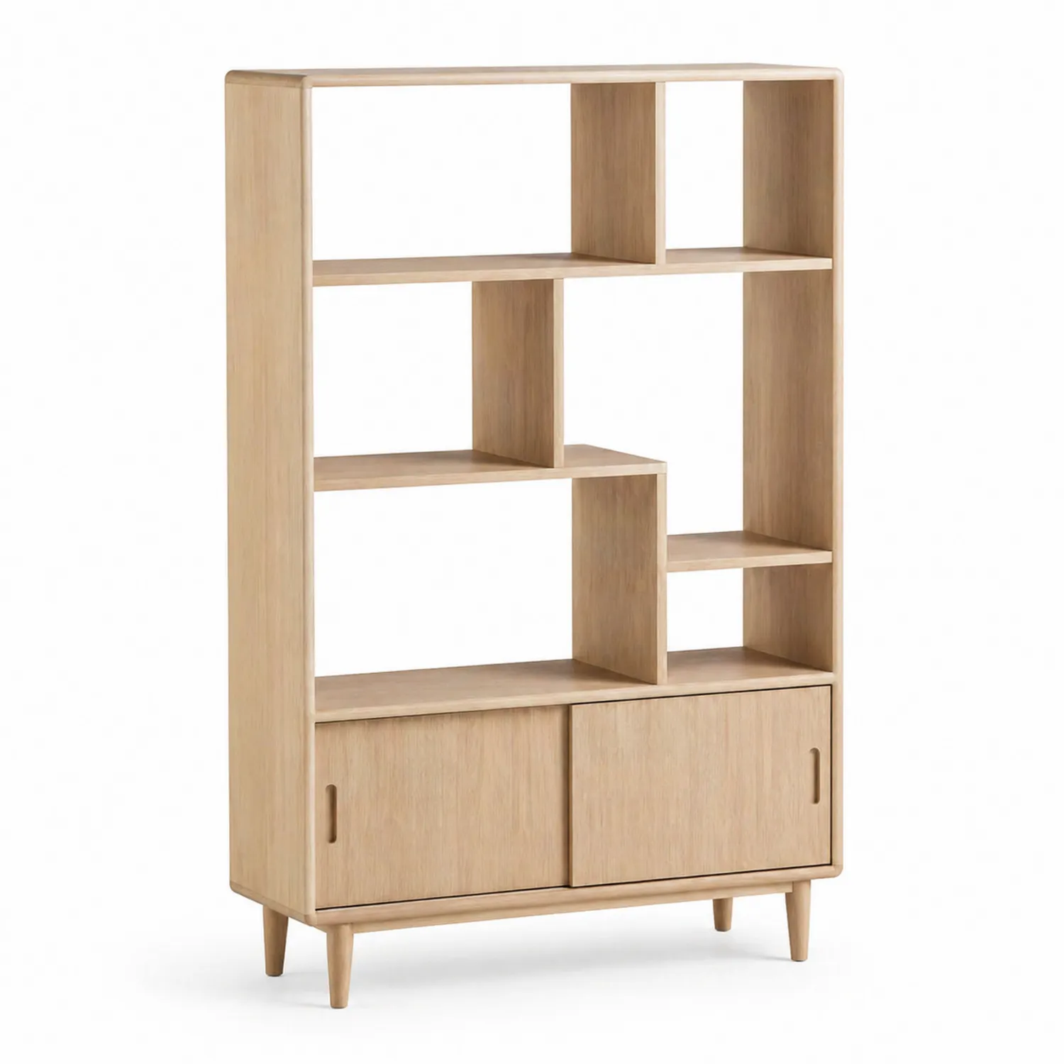 Bibliothèque en bois de chêne avec portes coulissantes 180x120x30 cm