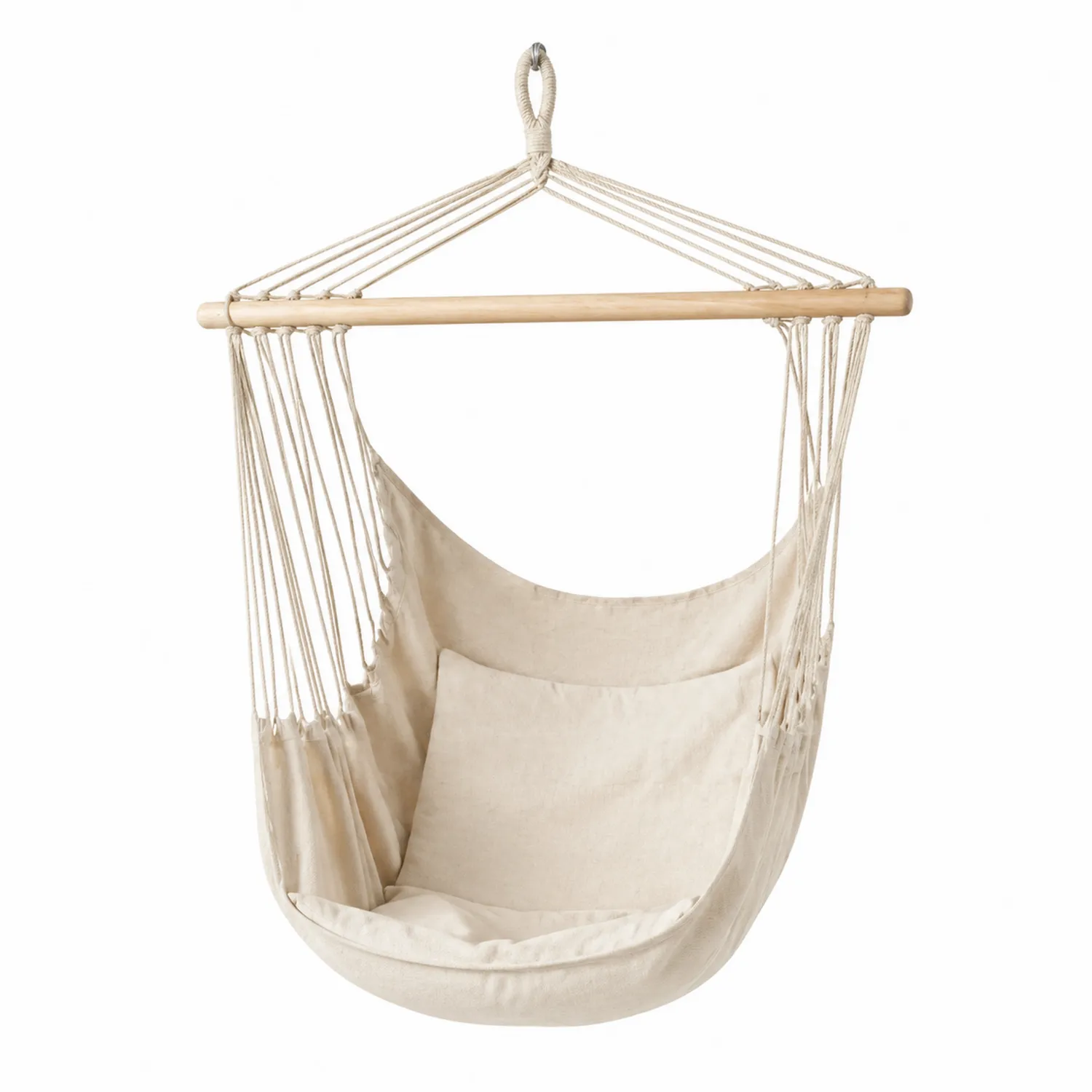 Chaise hamac en bois et coton beige