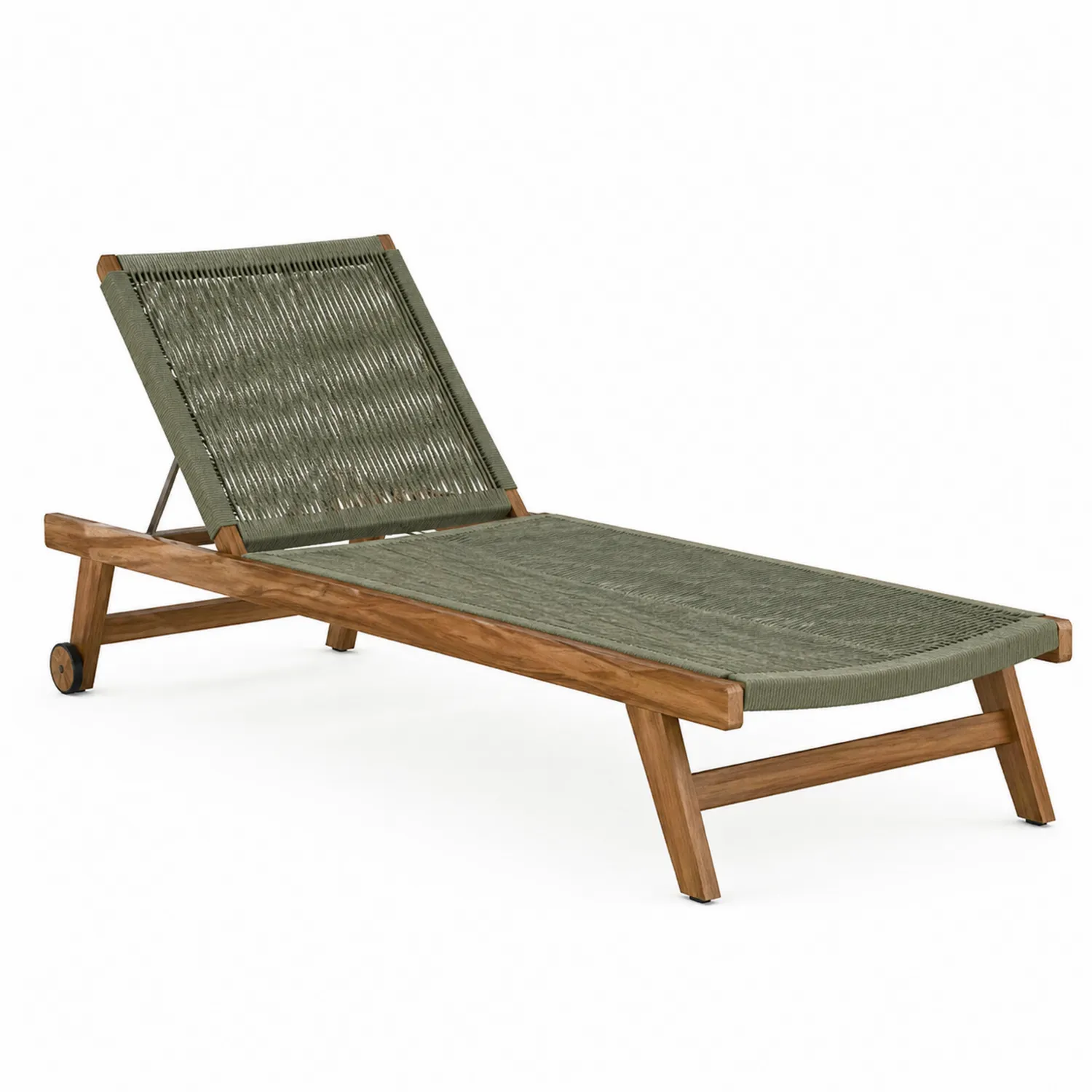 Chaise longue en bois et corde verte pour extérieur
