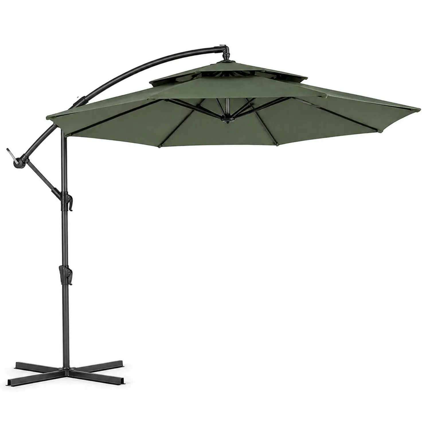 Parasol extérieur 300cm polyester Vert avec mât en acier