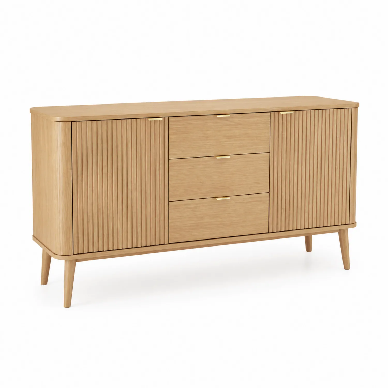 Buffet en bois de chêne clair avec 3 tiroirs et 2 portes 180x45x75 cm