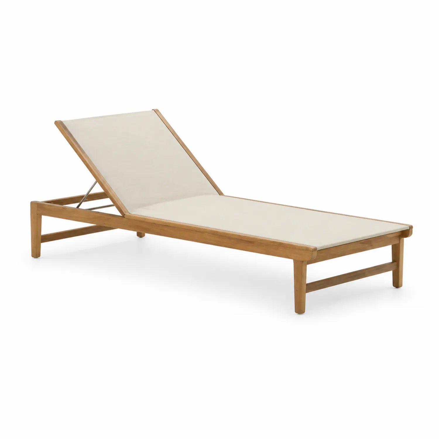 Chaise longue en bois et tissu beige 195 cm