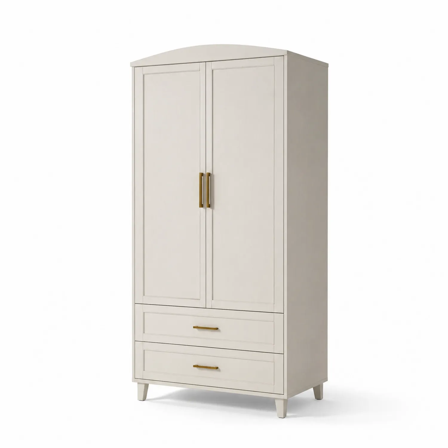 Armoire en bois blanc avec portes et tiroirs