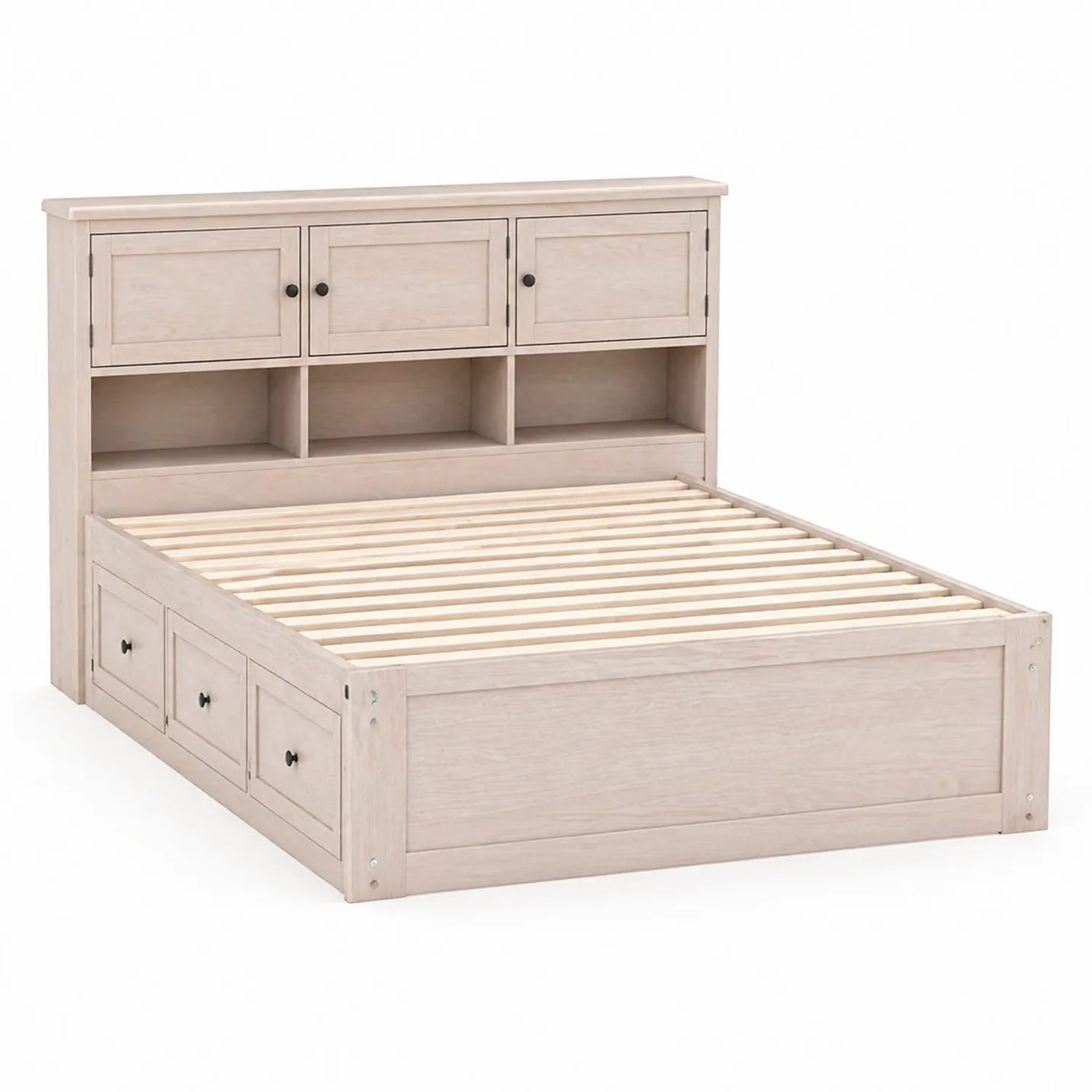 Lit en Bois avec Rangement et Étagères 200x160 cm Beige