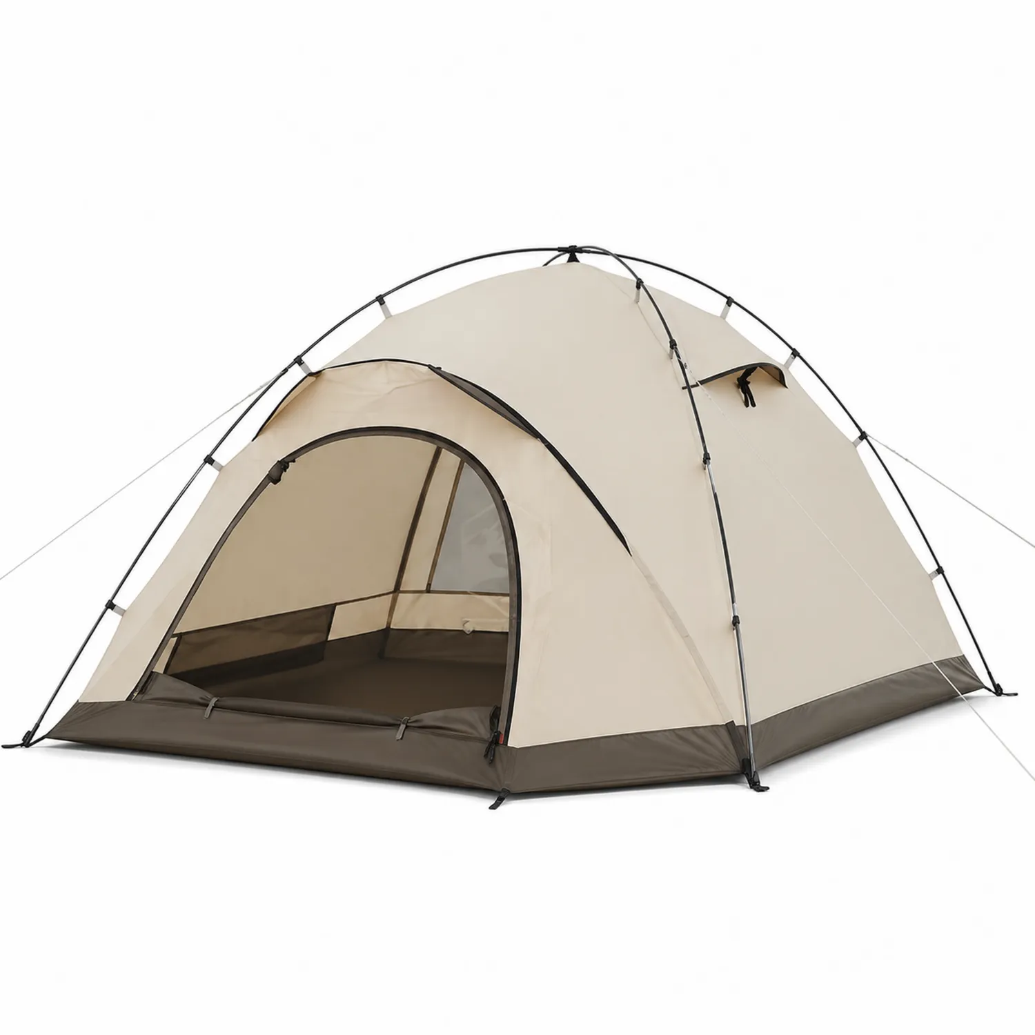 Tente de Camping Dôme en Polyester 4 Personnes Beige et Brun