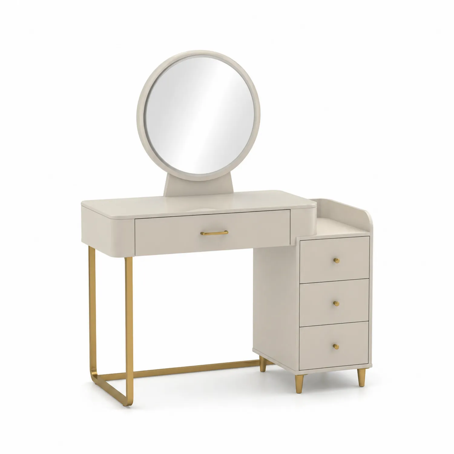 Coiffeuse en MDF et Métal avec Miroir Rond 120x40x140 cm Beige