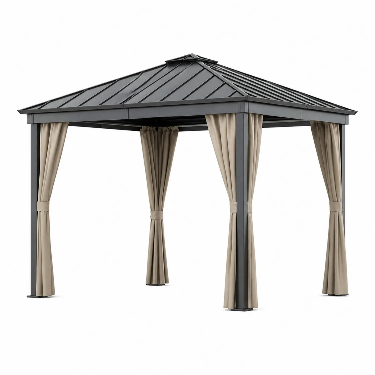 Pavillon de Jardin en Métal avec Rideaux Beiges