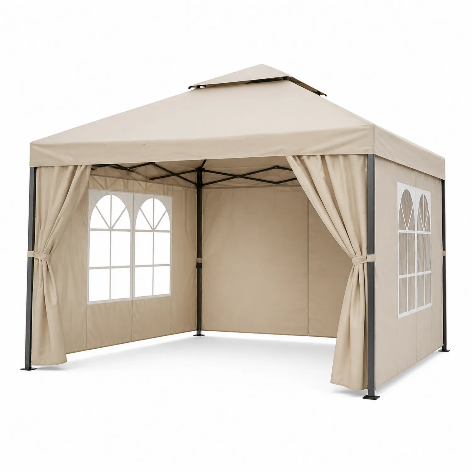 Tonnelle de jardin en métal et tissu beige 3x3m