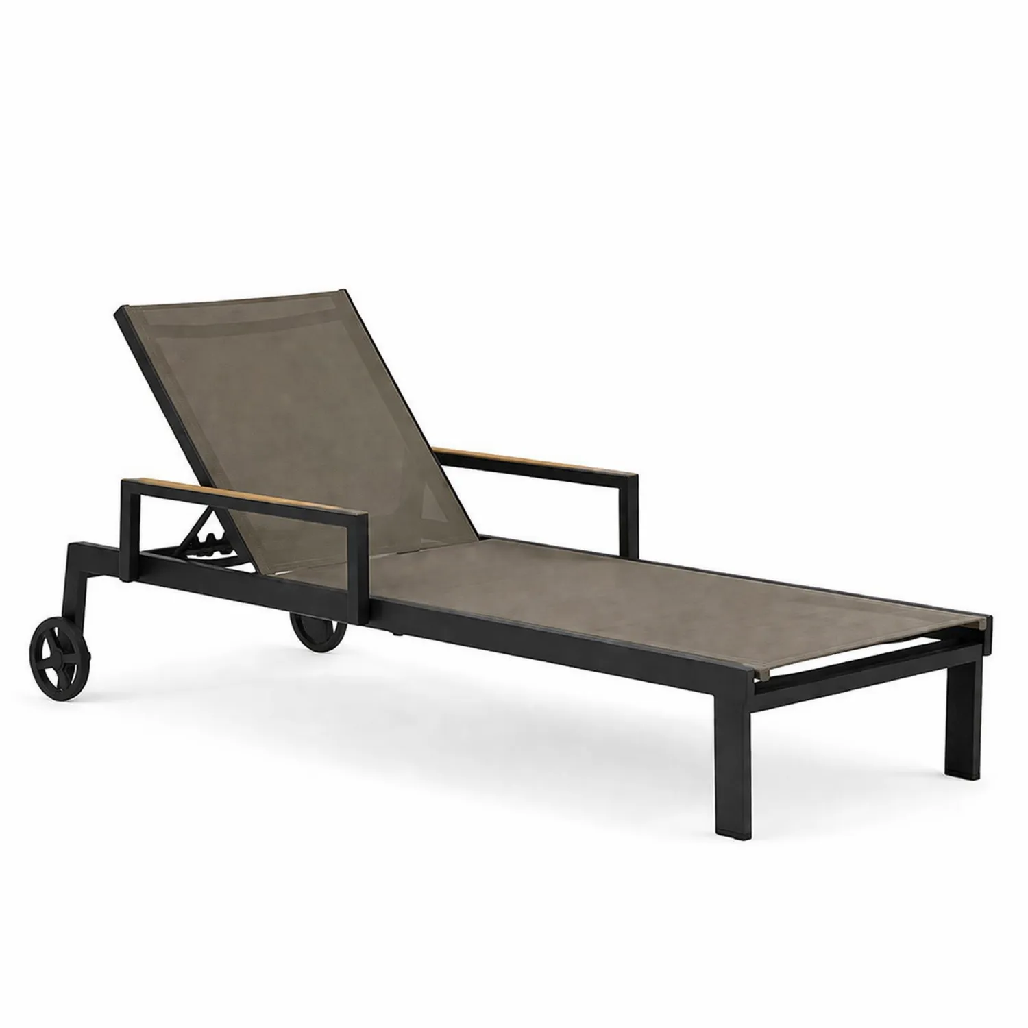 Chaise longue en aluminium avec accoudoirs en bois tissu polyester beige