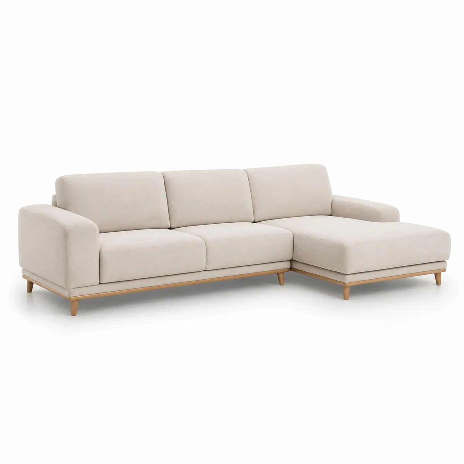 Canapé d'angle en tissu et bois Beige
