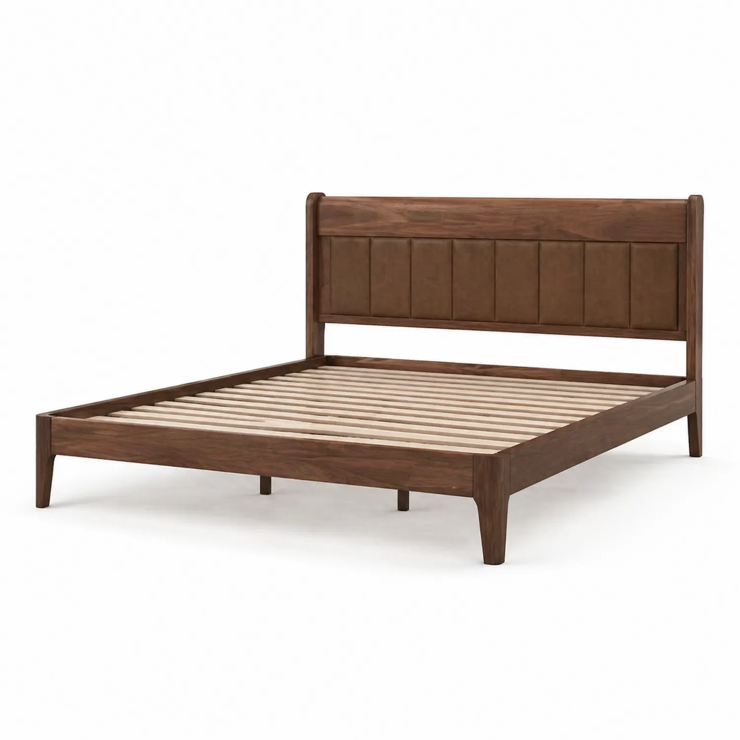 Lit double en bois avec tête de lit en tissu 160x200 cm Marron