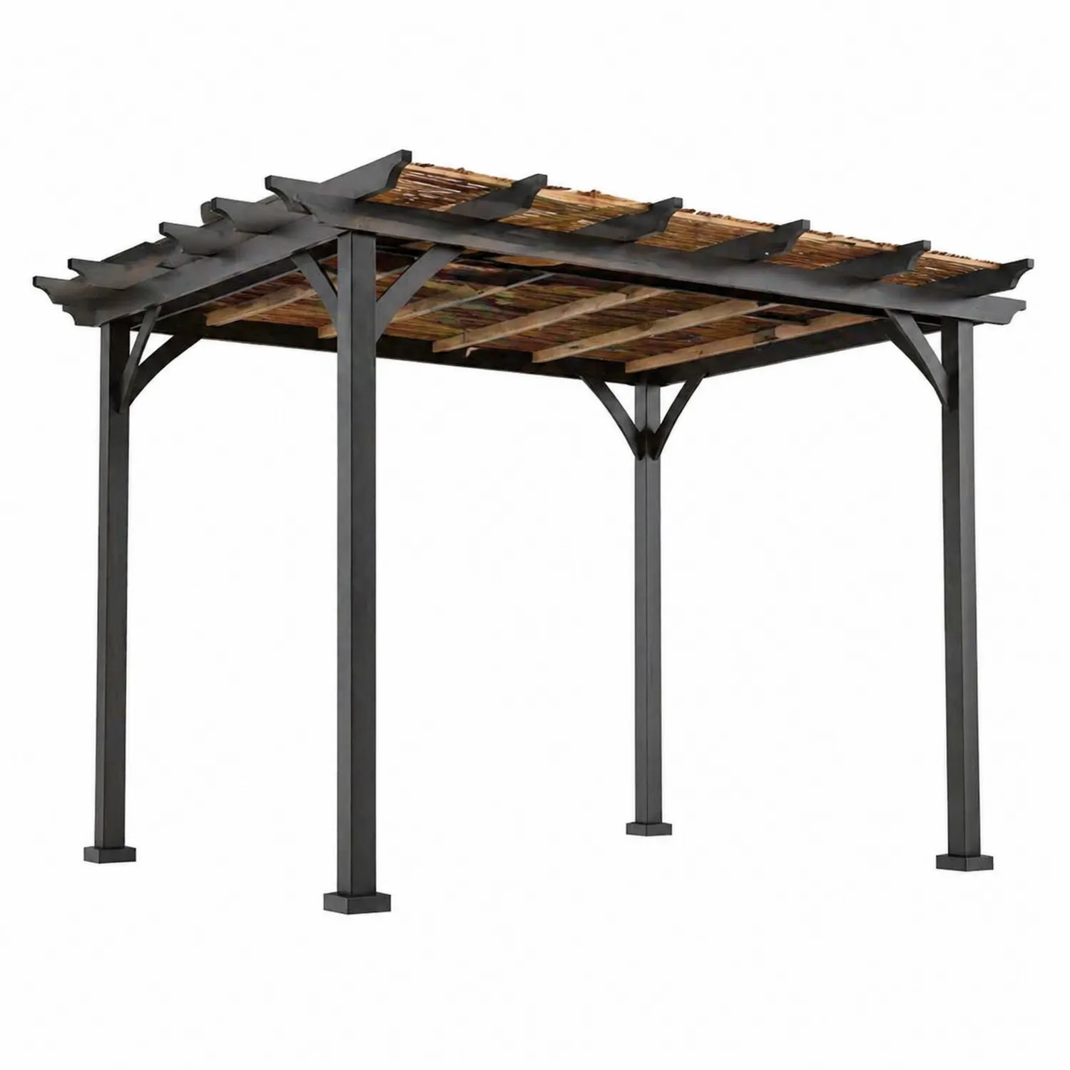 Pergola en métal et bois 300x300x250 cm Noir/Naturel