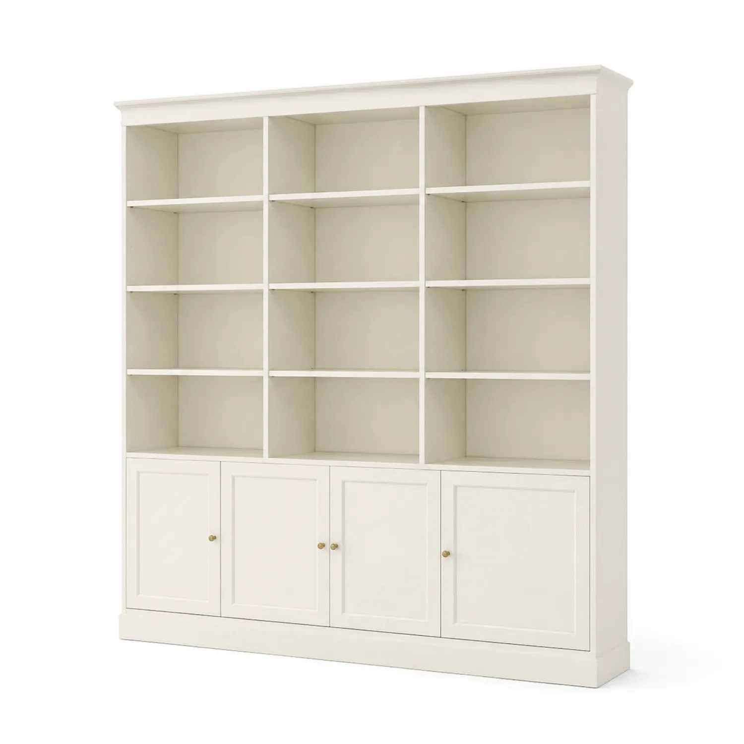 Bibliothèque en bois beige à 12 étagères avec portes