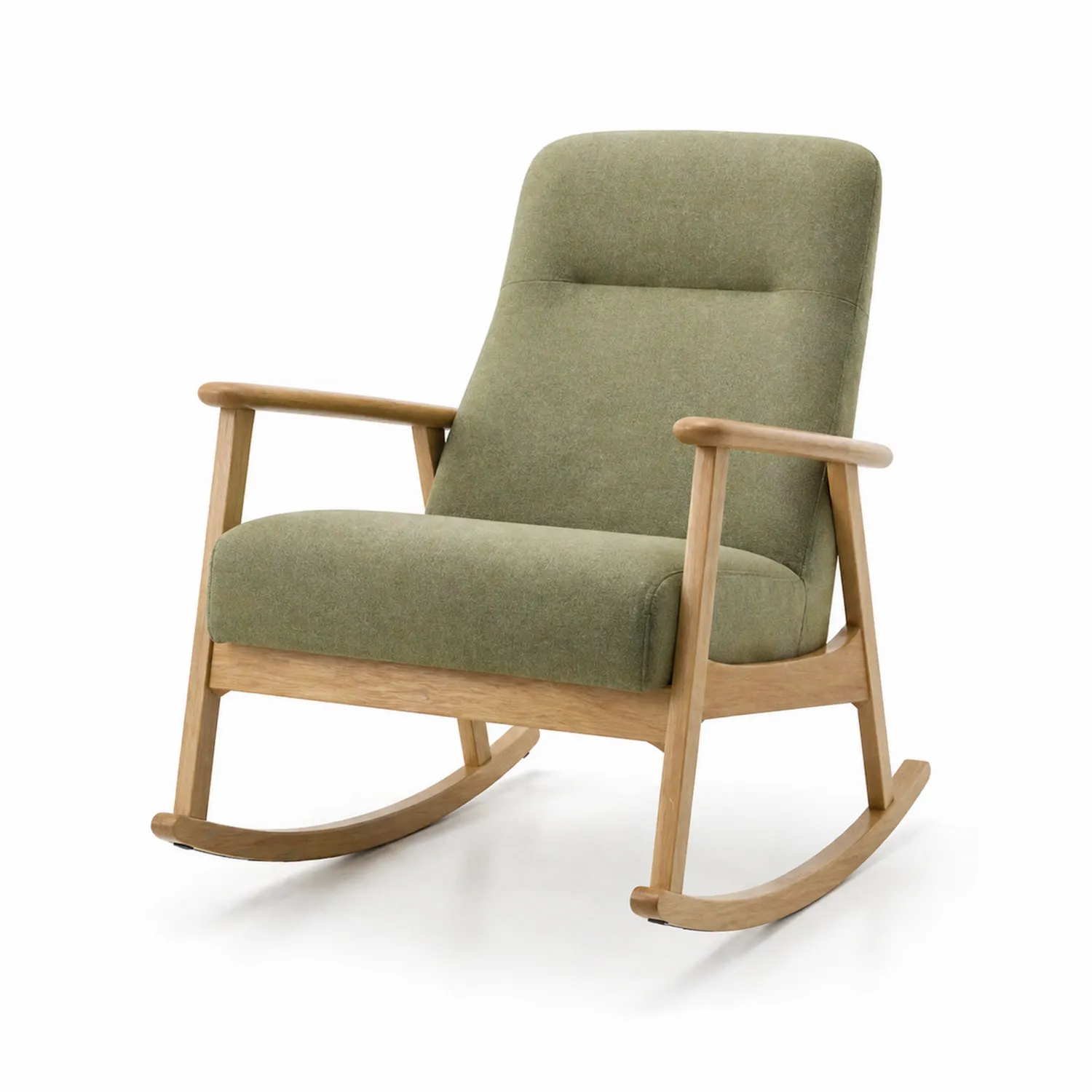 Chaise à bascule en bois et tissu vert