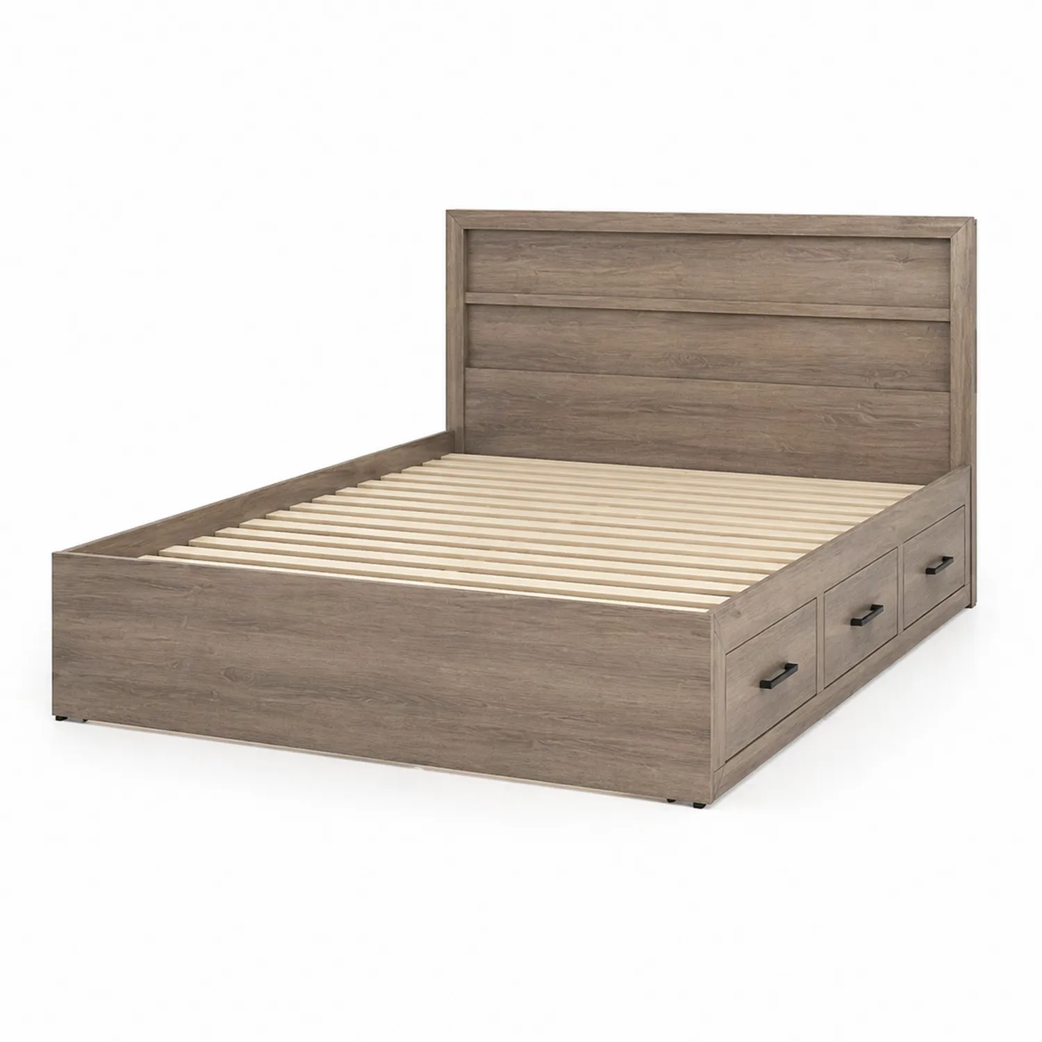 Lit double en bois avec rangement 200x160 cm Marron