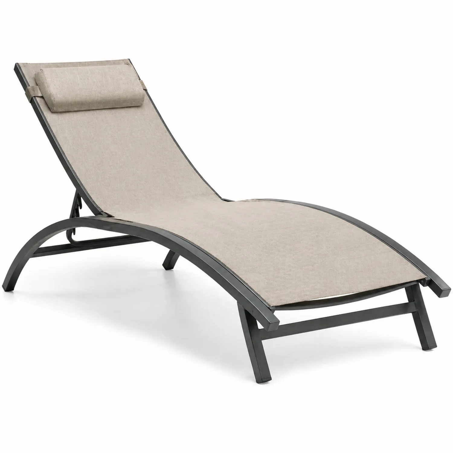 Chaise longue en métal et tissu beige 200 cm