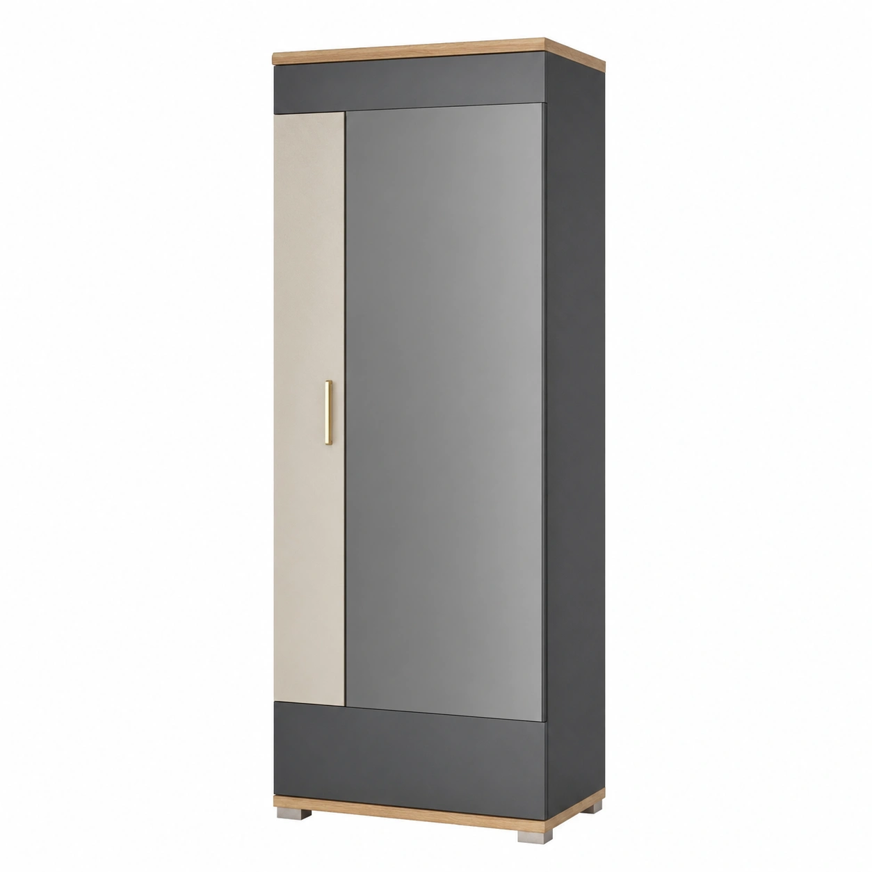 Garderobenschrank in Grau Hochglanz mit Holzoptik Akzenten 50x34x199 cm-orderzaro